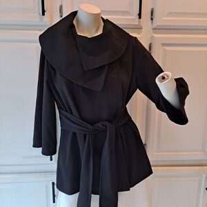 Calvin Klein Black Wrap Blazer Belted With Unique Draped Collar